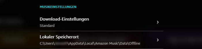 Amazon Music Speicherort auf dem PC ändern