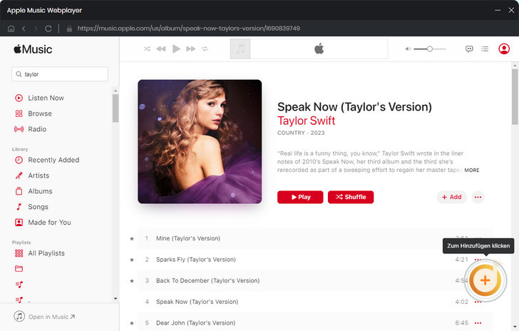 Musik über Apple Music Webplayer hinzufügen
