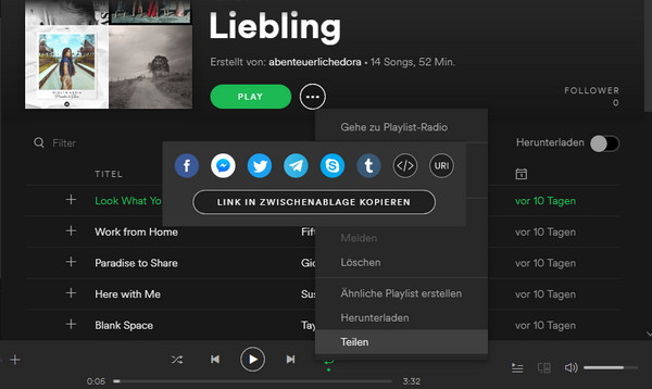 Kopieren Sie Spotify Playlist URLs