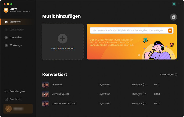 Hauptoberfläche von Amazon Music Converter für Mac