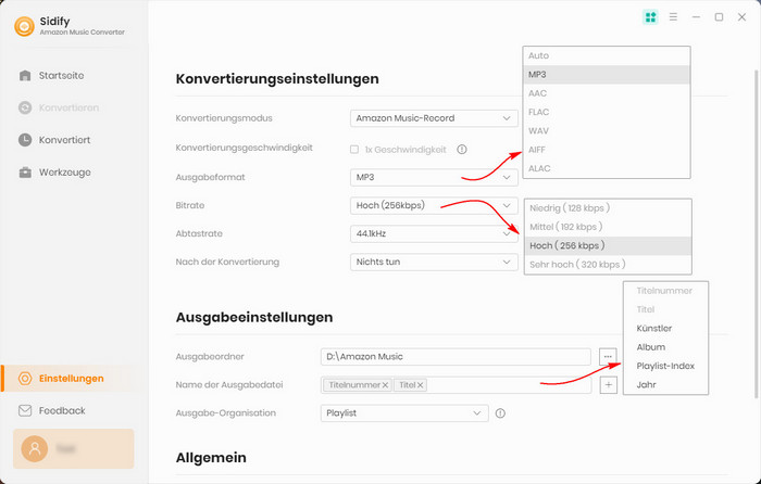 Amazon Music Converter Einstellungen