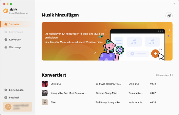 Hauptoberfläche von Deezer Music Converter für Mac