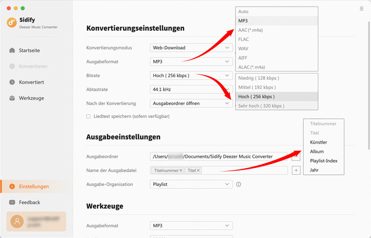 Einstellungen anpassen