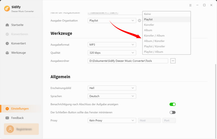 Ausgabeeinstellungen