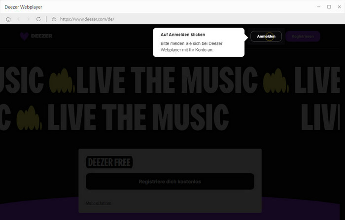 sich bei Deezer-Konto anmelden