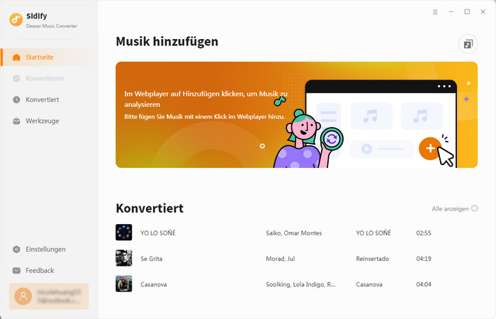Hauptoberfläche von Deezer Music Converter für Windows