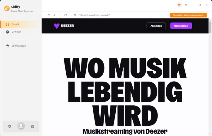 Hauptoberfläche von Deezer Music Converter für Windows