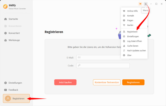 Deezer Music Converter registrieren