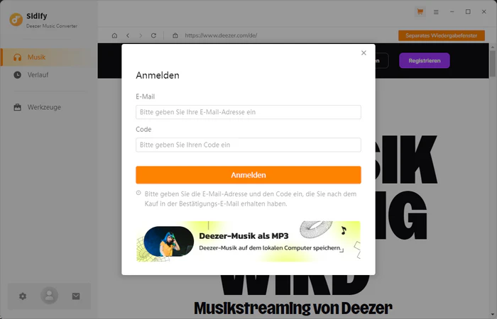 Deezer Music Converter for Windows registrieren