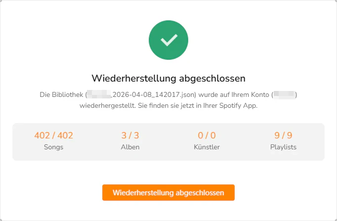 Spotify-Bibliothek erfolgreich wiederhergestellt