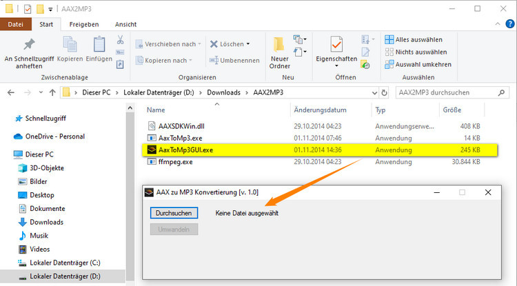 AaxToMp3GUI.exe ausführen