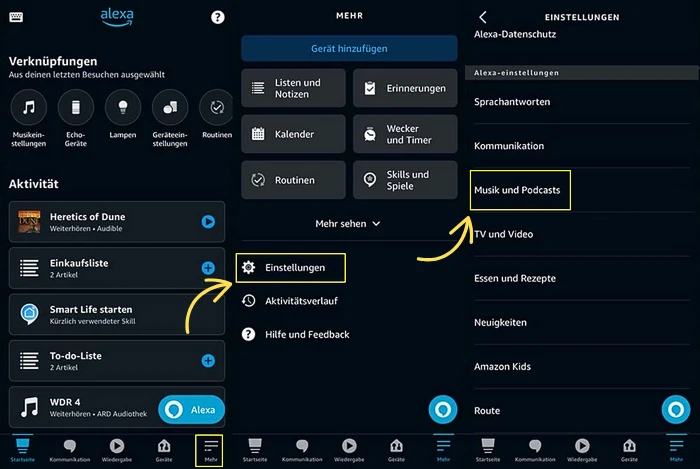 Einstellungen in Alexa