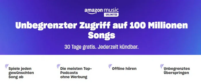 Amazon Music Unlimited 30 Tage kostenlos