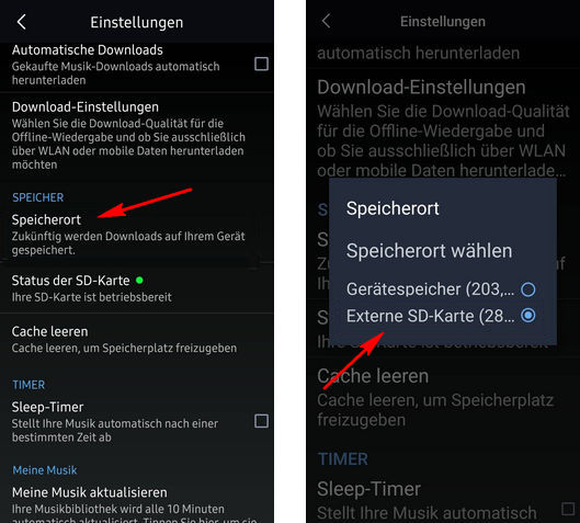 Amazon Music Speicherort auf SD-Karte ändern