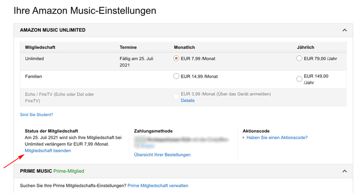 Amazon Musik Mitgliedschaft
