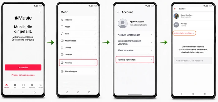 Apple Music in der Familienfreigabe auf Android einrichten