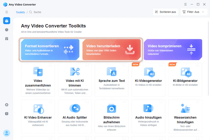 Ton aus YouTube Video extrahieren kostenlos mit Any Video Converter