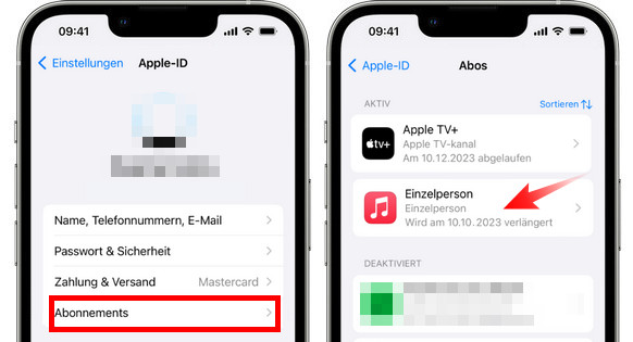 Abonnementstatus von Apple Music