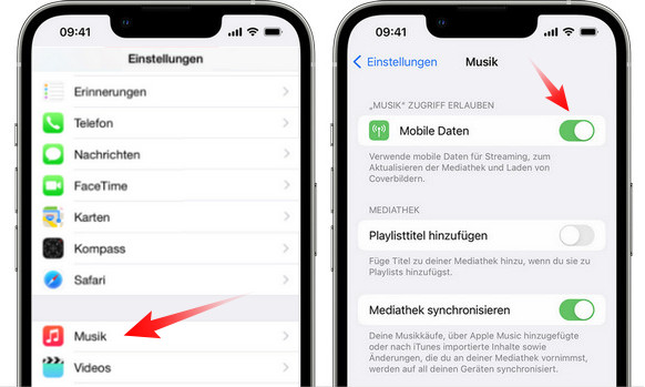 Mobilfunkdaten bei Apple Music erlauben