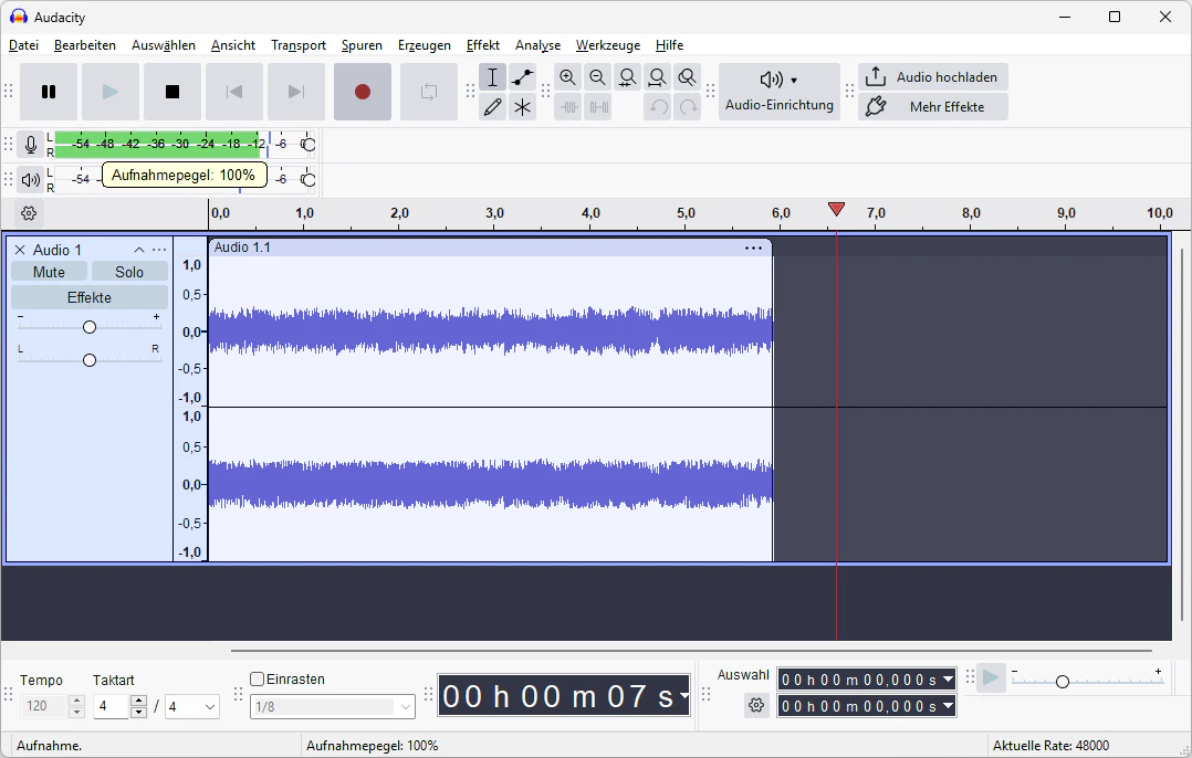 Audacity: Pegel auf -6 dB einpegeln