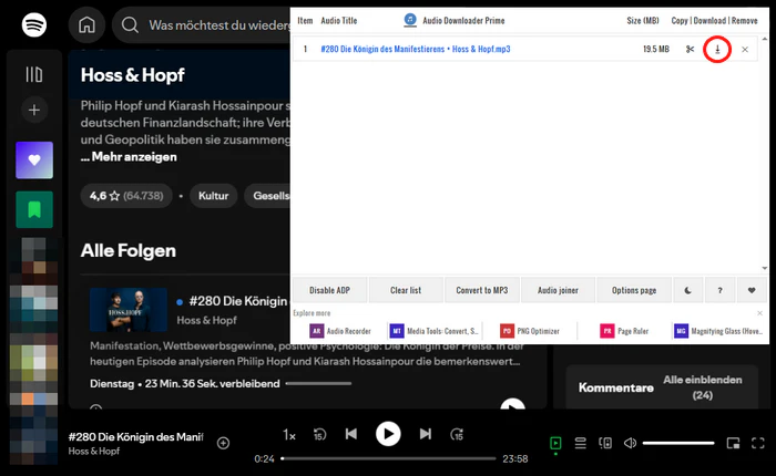 Audio Downloader Prime für Spotify Podcasts MP3