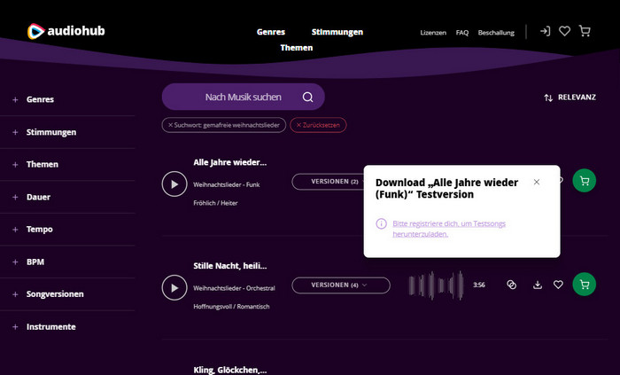 lizenzfreie Weihnachtslieder bei AudioHub