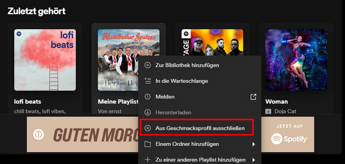 Aus Geschmacksprofil ausschließen