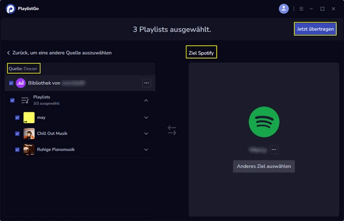 Deezer Playlists zu Spotify mit PlaylistGo exportieren