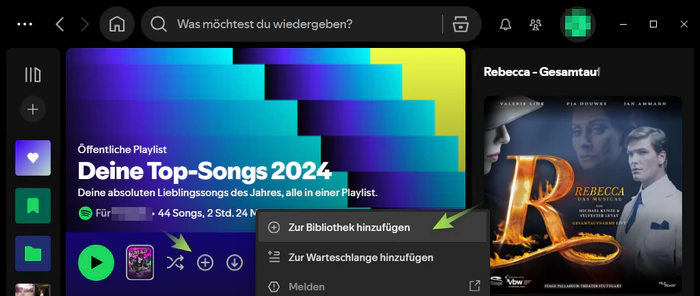 Wrapped-Playlist in die Bibliothek speichern