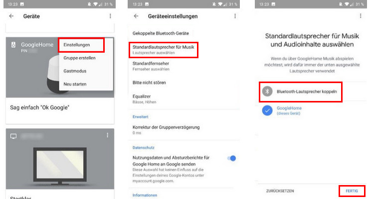 Bluetooth-Kopplung von Google Home aktivieren