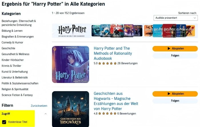 Kostenlose Titel in Audible