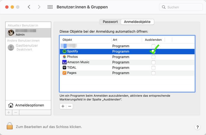 Spotifiy Autostart über Systemeinstellungen auf dem Mac ausschalten