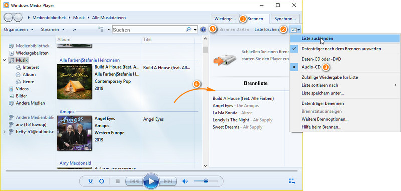 Tidal-Musik mit Windows Media Player auf CD brennen