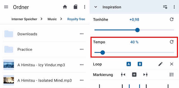 Spotify Geschwindigkeit in Music Speed Changer ändern