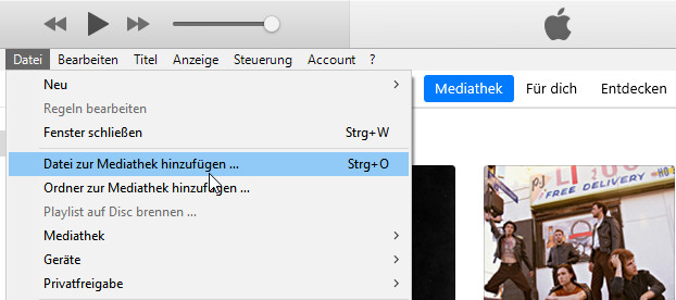 Datei zur iTunes Mediathek hinzufügen