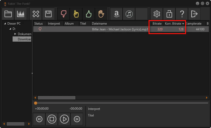 MyGOMP3 Bitrate checken
