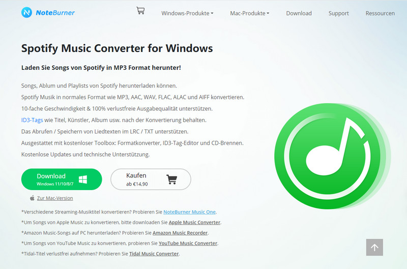 Hauptfunktionen von NoteBurner Spotify Music Converter