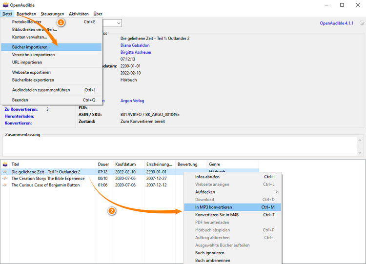 OpenAudible AAX-Datei in MP3 umwandeln