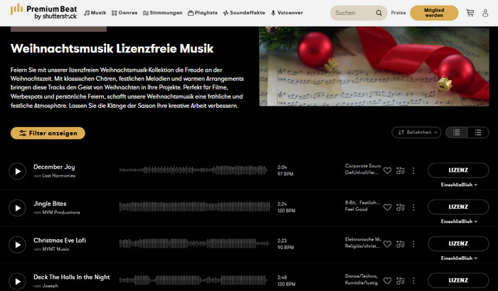 GEMA freie Weihnachtslieder bei PremiumBeat