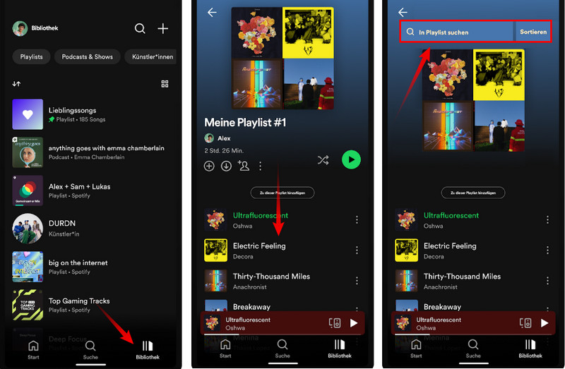 Spotify Songs in Playlist auf dem Android suchen