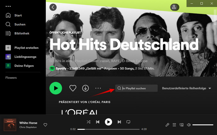 Spotify Songs in Playlist auf dem Desktop suchen