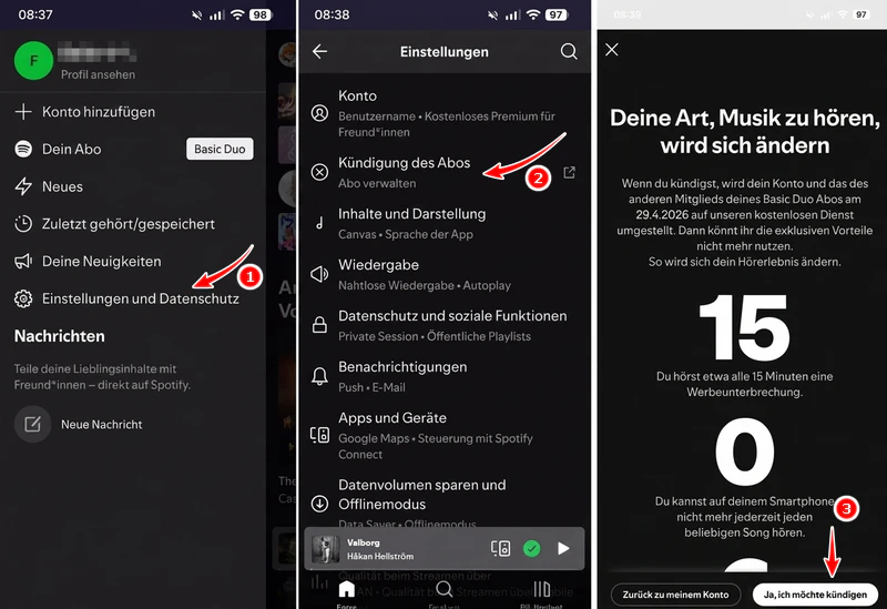 Spotify Abo in der App kündigen