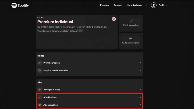 Spotify Abo verwalten
