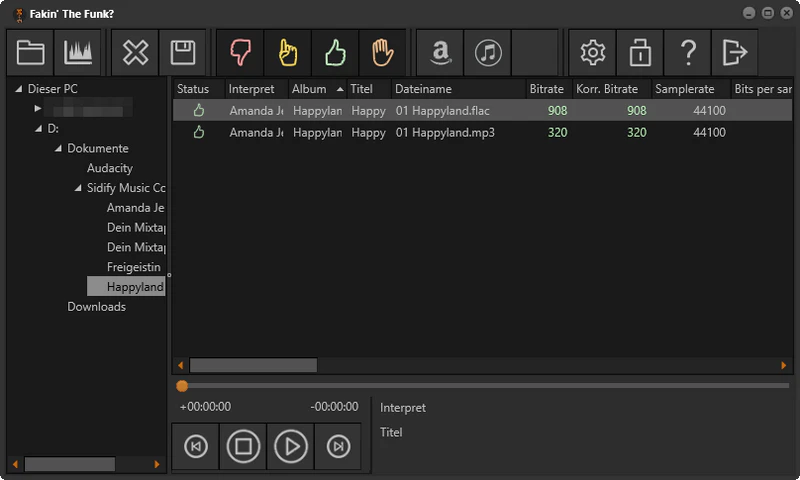Die Bitrate von den konvertierten MP3 und FLAC-Dateien