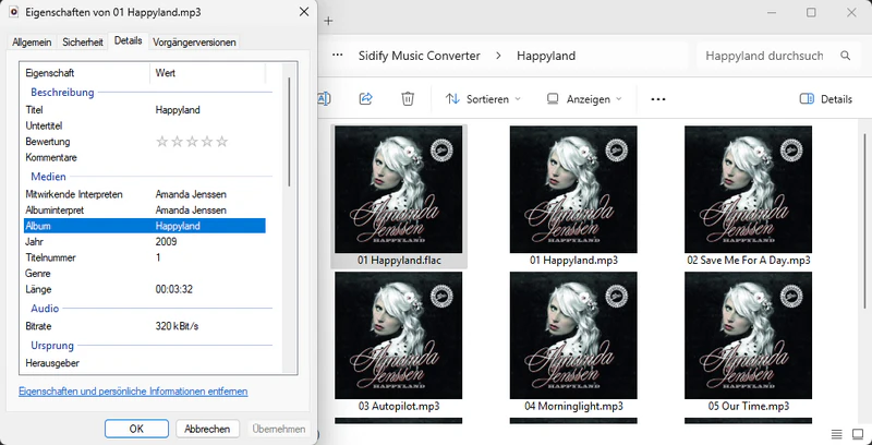 Metadaten von den konvertierten Spotify MP3-Dateien
