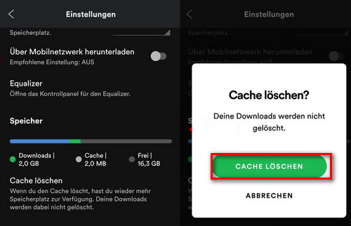 Spotify Cache und Daten löschen