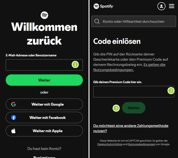 Spotify Gutscheincode einlösen