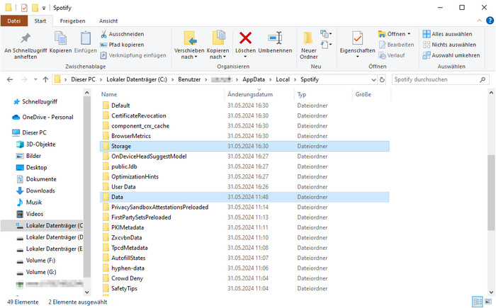 Spotify Daten löschen auf dem PC