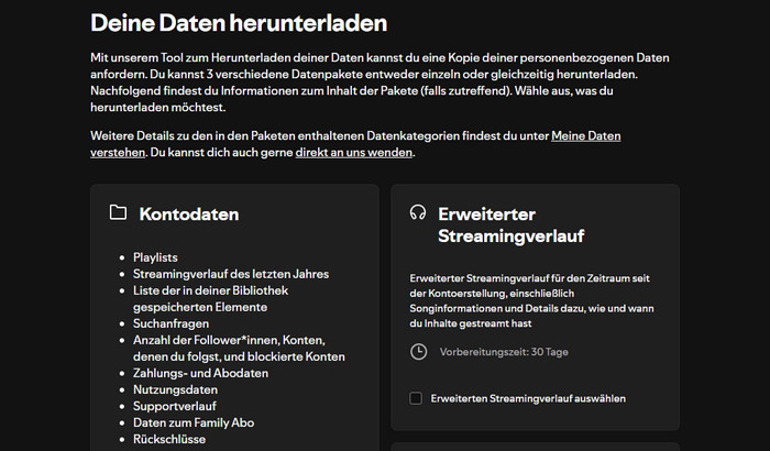 Spotify-Daten anfordern