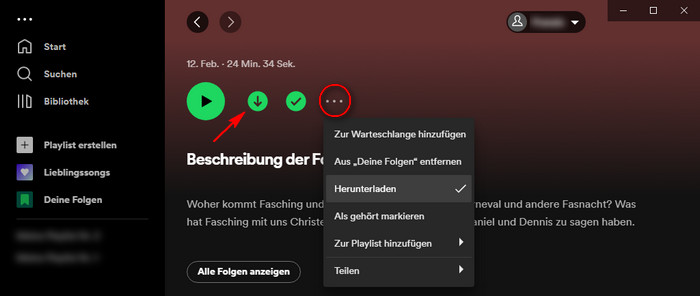 Spotify Downloads auf dem PC entfernen
